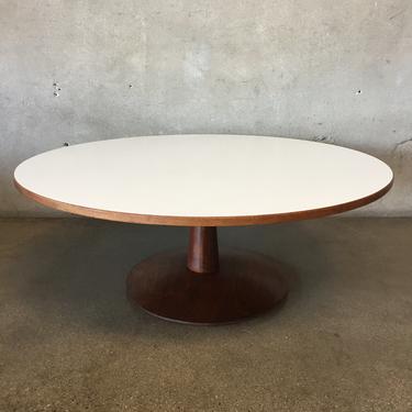 Mid Century Round Coffee Table with White Top