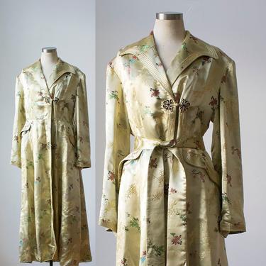 Vintage Silk Robe / Asian Silk Robe / Pale Yellow Robe / Heavyweight Silk Jacket / Asian Duster / Silk Duster / Silk Jacket / Bamboo 