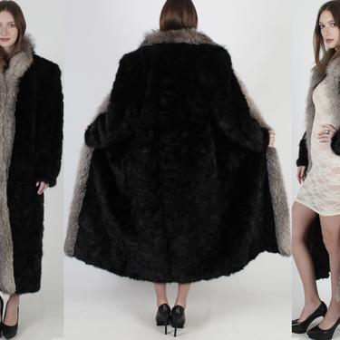 Vintage 80s Mahogany Mink Coat / Full Length Real Fur jacket / Plush Natural Arctic Crystal Fox Fur Evening Jacket 