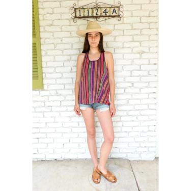Serape Mexican Blouse // vintage cotton boho hippie Mexican rainbow dress hippy tunic dress // S Small 