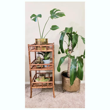 FREE SHIPPING! Vintage Rattan Cube Shelf, Small Boho Bamboo 3-Tier Plant Stand, MCM Square Bookcase 