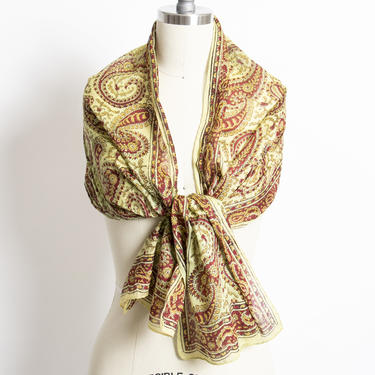 India Cotton Scarf Long Rectangular Printed Chartreuse Wrap 1970s 
