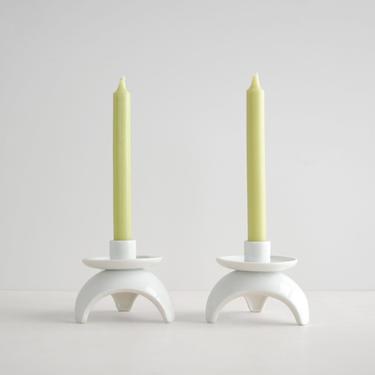 Vintage White Porcelain Candle Holders, Pair of Modern Candlesticks Made in Japan 