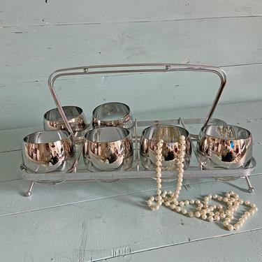 Vintage TRAY ONLY Dorothy Thorpe Silver Cocktail Glasses Drink Carrier // Mid Century Glass Holder // Silver Barware Set // Perfect Gift 