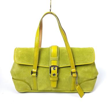 Coach Green Suede & Patent Leather Buckle Flap Bag 