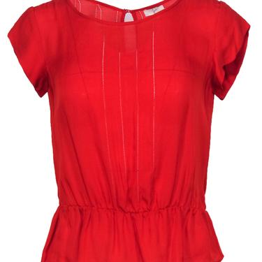 Joie - Red Short Sleeve Silk Peasant Blouse Sz XS