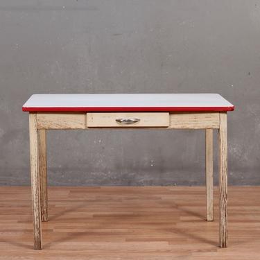 Red &amp; White Enamel-Top 1-Drawer Farm Table