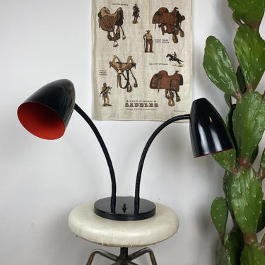 Vintage Mid Century Double Gooseneck Table Lamp 