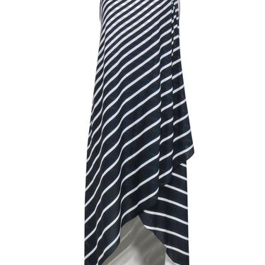 Halston Heritage - Navy & White Striped One-Shoulder High-Low Dress Sz M