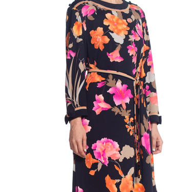 1980s-leonard Of Paris Silk Jersey Floral Dress Size: M 