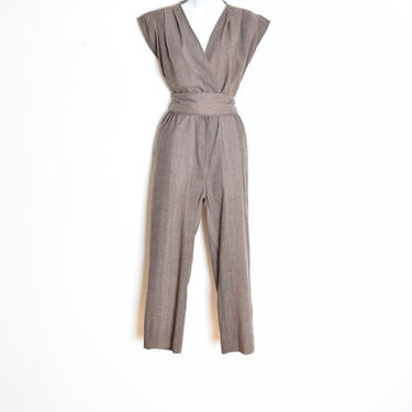 vintage 80s jumpsuit gray striped kimono romper playsuit outfit pantsuit M clothing 