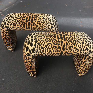 Vintage Waterfall ottomans - a pair - in leopard print 