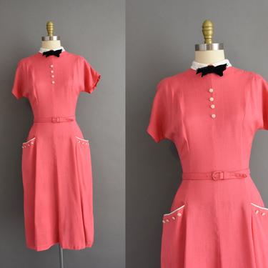 1950s vintage dress | Adorable Pink Cocktail Party Pencil Skirt Summer Cotton Dress | Medium | 50s dress 