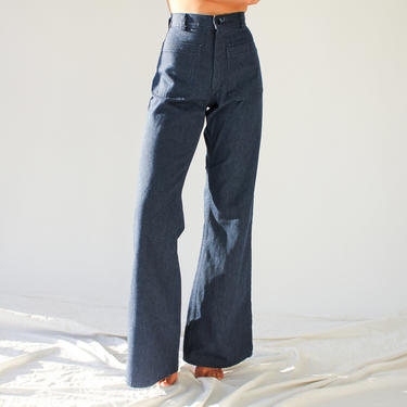 Vintage 70s Sailor High Waisted Denim Bellbottom Pants | Made in USA | Size 28 | Flare Leg, Hippie, Bellbottom | 1970s High Waist Denim 