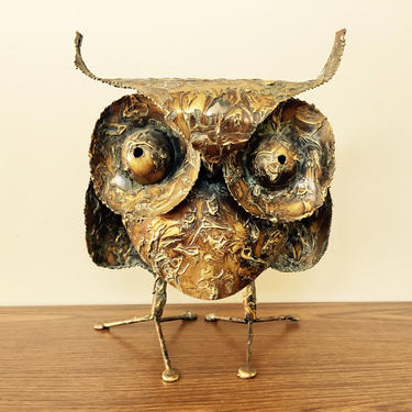 Large Drip-Finished Brutalist Metal Owl Sculpture by Curtis Jere Mid Century Sculpture Decor 