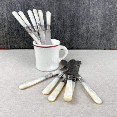 Landers quadruple plate breakfast knives - set of 12 - sterling band - mother of pearl handle 