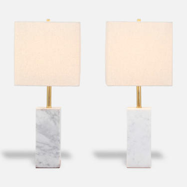 Mid-Century Modern Carrara Marble Table Lamps by Walter von Nessen