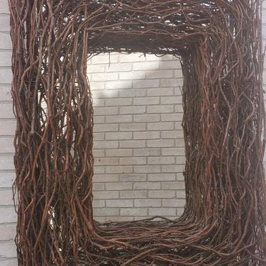 Vintage Rustic Rectangular Woven Grapevine Framed Wall Mirror