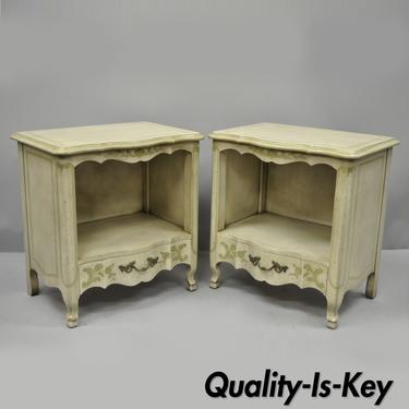 Pair John Widdicomb Country French Provincial Cream Paint Nightstands Bed Table