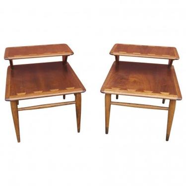 Pair of Walnut and Oak Acclaim Collection End Tables by Andre Bus for Lane