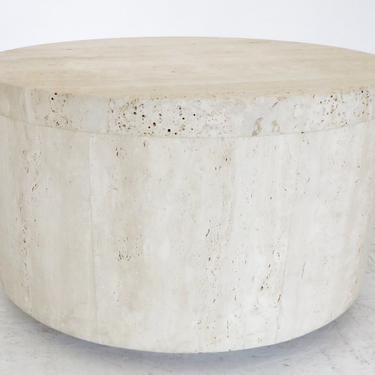 Round Italian Travertine Marble Coffee Table or Side Table