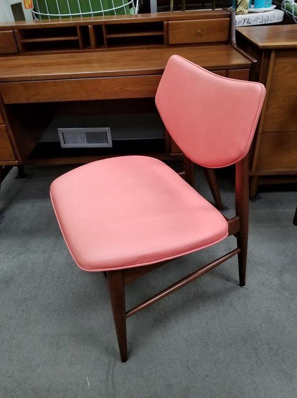 Mid-Century Modern Walnut chair with coral vinyl upholstery