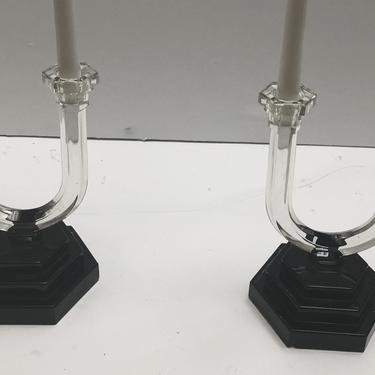 Pair of Glass Pedestal Candlesticks