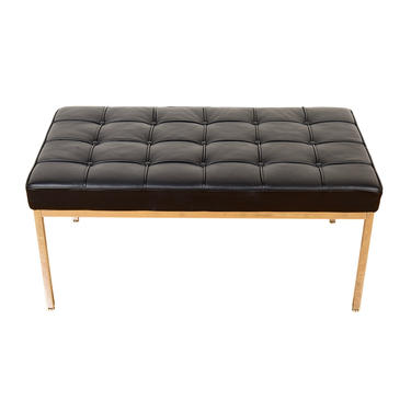 Knoll Chrome + Black Tufted Leather Upholstered Bench
