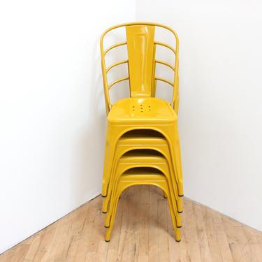 Original Stacking Tolix Chairs - 4 Signed Made in France Authentic Yellow Enamel Steel 