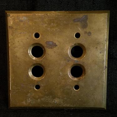 Vintage Brass Quadruple Push Button Switch Plate 4.5 x 4.5