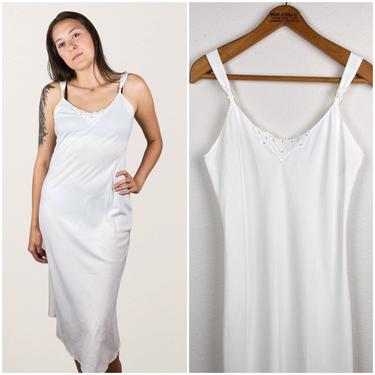 Vintage 80s Sweetheart Vanity Fair Maxi White Slip Dress Nightgown • Small/Med/Large 