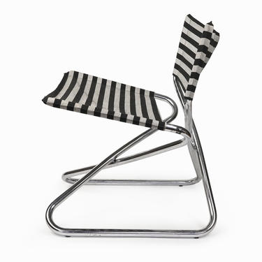 Italian Folding Chair Tubular Chrome Frame Fabric Seat 