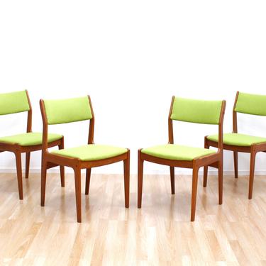 DONE - Set of 4 Mid Century Teak Danish Dining Chairs in Green by Vandrup Stolefabrik 