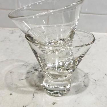 One Pair of Etched Discontinued Tanqueray Small Beautiful Clear Shiny Glass Cups Wine or Shots with Measurements by LeChalet
