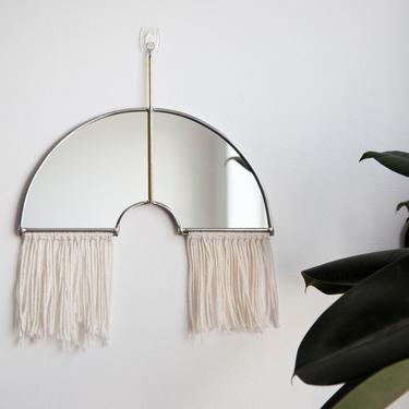The Luk - Rainbow Mirror with Fringe and Brass Detail Hanging - stained glass minimal mirror wall decor 