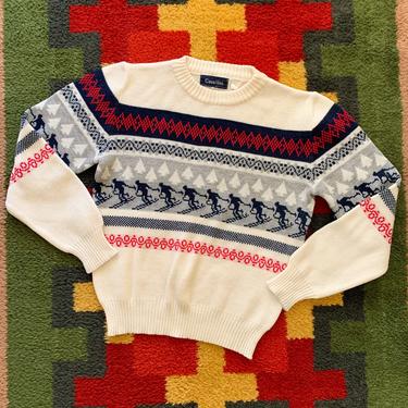 Vintage Cavallini Winter Ski Striped Fair Isle Holiday Knitted Sweater 