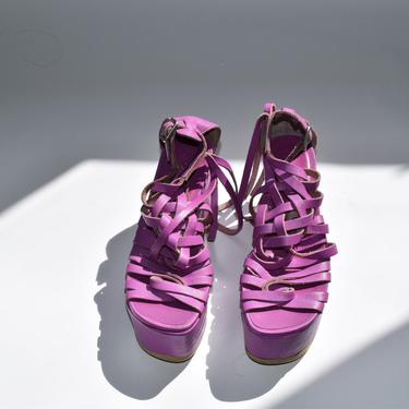 Junya Watanabe Comme Des Garçons Fuchsia Platform Sandals with Fringe 