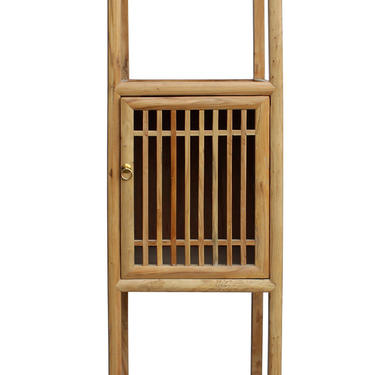 Chinese Raw Wood Slim Narrow Tall Open Display Storage Corner Cabinet cs2250E 