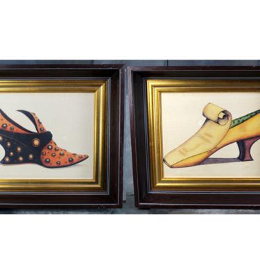 FOR SHOE LOVERS! Victorian Shoe Paintings - Stretched Canvas with Wooden Matching Frames - For the Shoe Lover 14 x 11 5/8&amp;quot;x 2 3/8&amp;quot; 