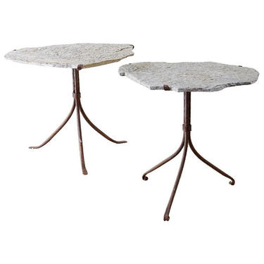 Pair of Live Edge Granite and Iron Drink Tables by ErinLaneEstate
