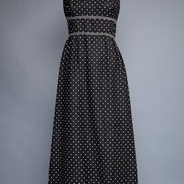 vintage 70s halter maxi dress empire black white polka dot sleeveless M medium 