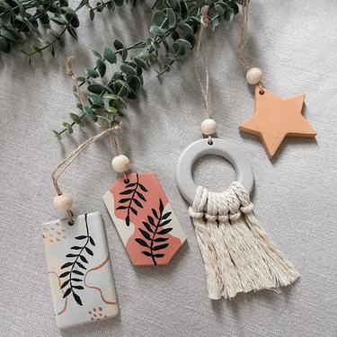 Hand-painted Concrete Boho Ornaments / Gift Tags / Holiday Decor 