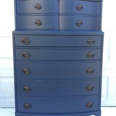Antique Dresser, Vintage Dresser, Navy Blue Dresser. Federal Style Dresser, Highboy Dresser, Painted Highboy, Free NYC Delivery 