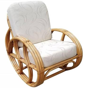 Restored Franco Albini-Style Rattan Rocking Chair with White Cushions 