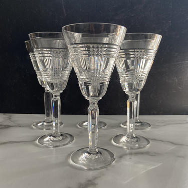 Vintage Ralph Lauren Glen Plaid White Wine Glasses - set of 6 lead crystal stemware 