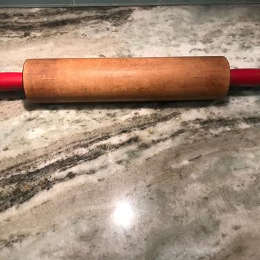 Vintage Wood Rolling Pin with Red Handles 