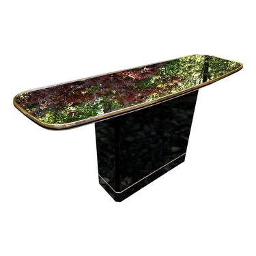 Vintage Bar Console Table Black Lacquer Mirror Top