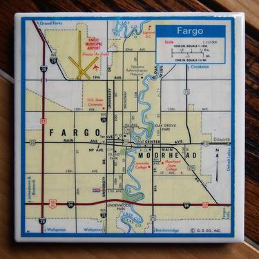 1977 Fargo North Dakota Map Coaster. Fargo Map. Vintage North Dakota Décor. ND State University. Moorhead College. City Coasters Dakotas Map 