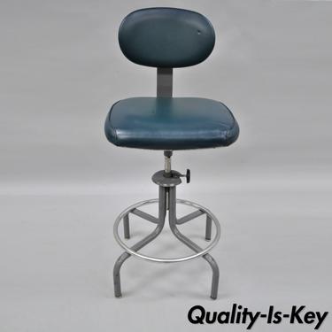 Inter Royal Corp Vtg Industrial Metal Work Chair Stool Machinist Blue Vinyl