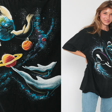 Space Whale Shirt Dolphin Tshirt Animal 90s Shirt Graphic TShirt Planet Galaxy Tee Vintage McDonald Observatory Mystical Medium Large 
